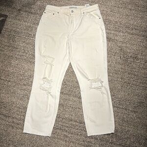 Abercrombie & Fitch White Distressed High Rise Mom Jean - Size 29 / 8R